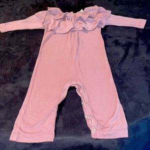 Kate Quinn ruffled bamboo coverall purple, 3-6mos